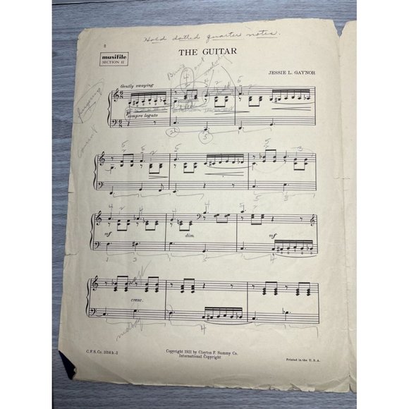 The Guitar Piano Solo Vintage Sheet Music by Jessie L Gaynor 1921 - Picture 2 of 4